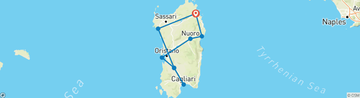 Map of Sardinia Escape: An 8-Day Island Adventure