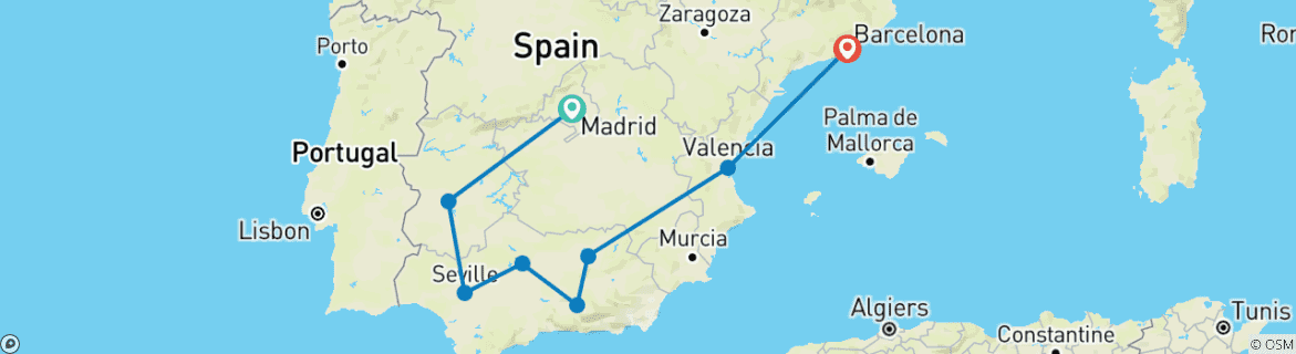 Map of Grand Tour of Spain - 10 Days (Small Group)