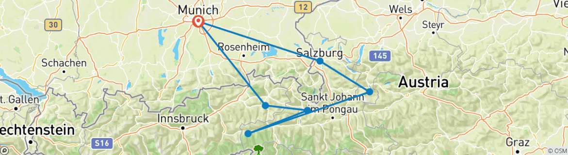 Map of Tyrolean Treasures: Salzburg and the Austrian Alps