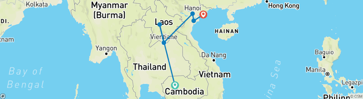 Mapa de Un vistazo a Indochina en 14 días