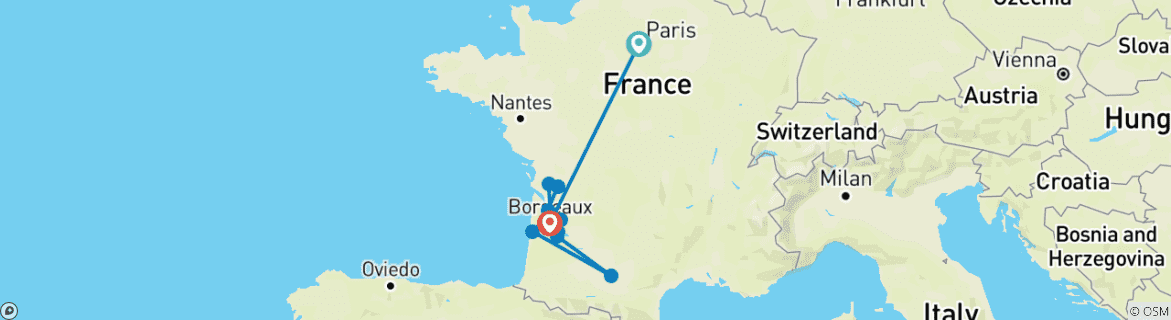 Image d'une carte montrant l'itinéraire du circuit