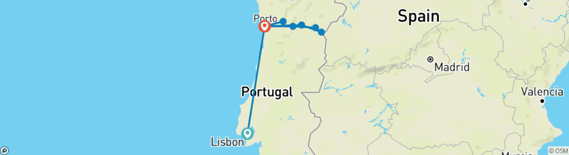 Map of Delightful Douro with Lisbon & Porto