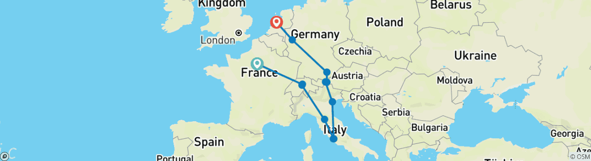 Image d'une carte montrant l'itinéraire du circuit