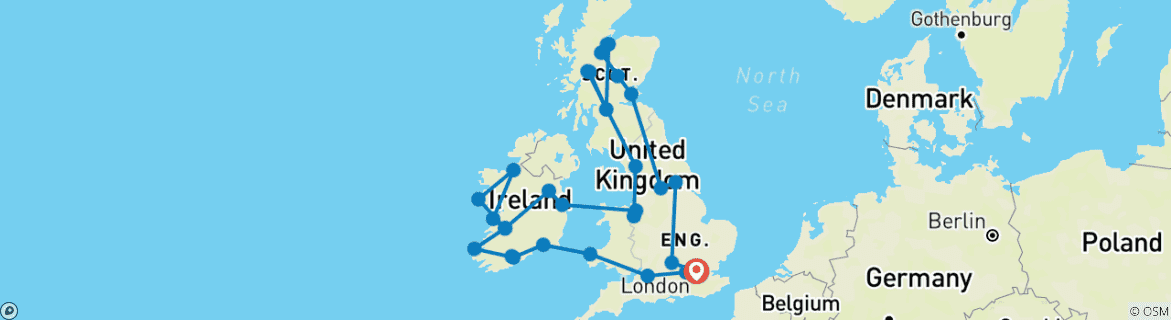 Map of Britain and Ireland Explorer (2024/2025, 19 Days) (44 destinations)