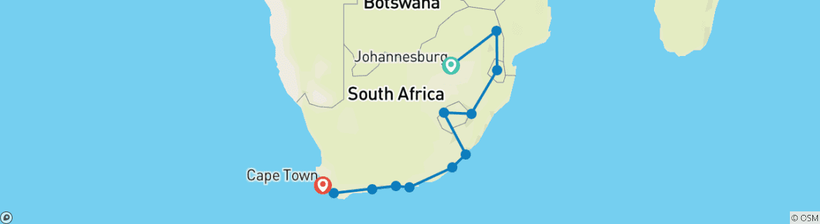 Foto van een kaart met de route van de rondreis