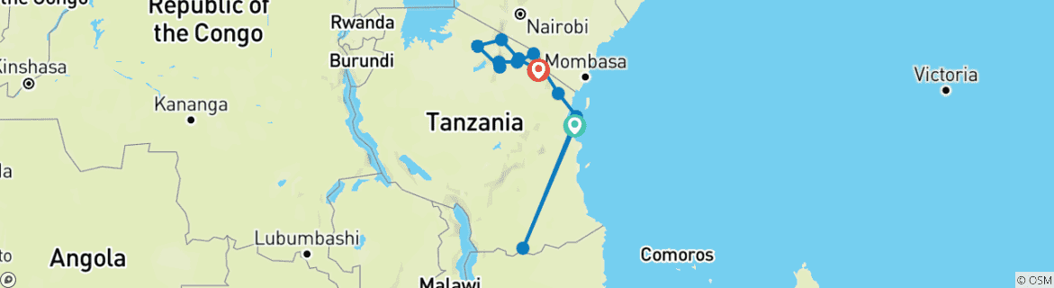 Foto van een kaart met de route van de rondreis