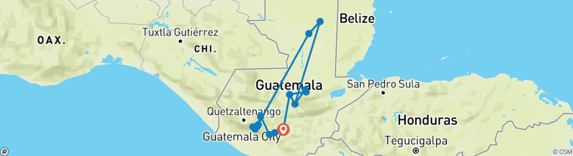 Map of Exciting Guatemala in 11 days