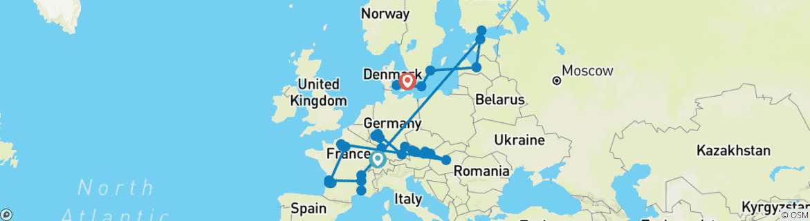 Carte du circuit Grand voyage en Europe occidentale et en Scandinavie