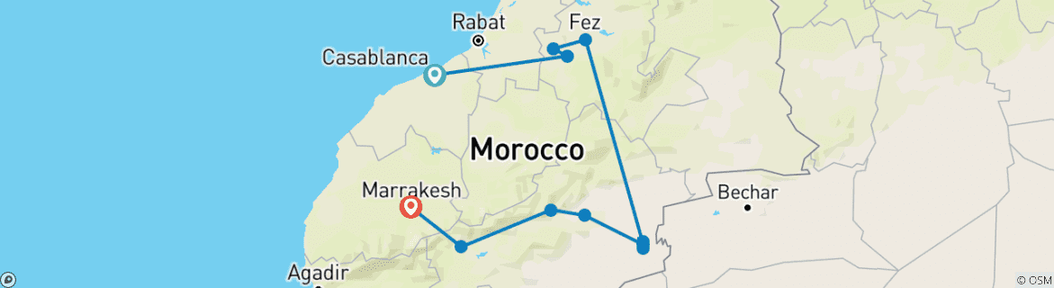 Image d'une carte montrant l'itinéraire du circuit
