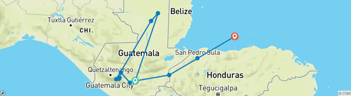 Carte du circuit GUATEMALA, COPÁN & ROATÁN en 11 jours