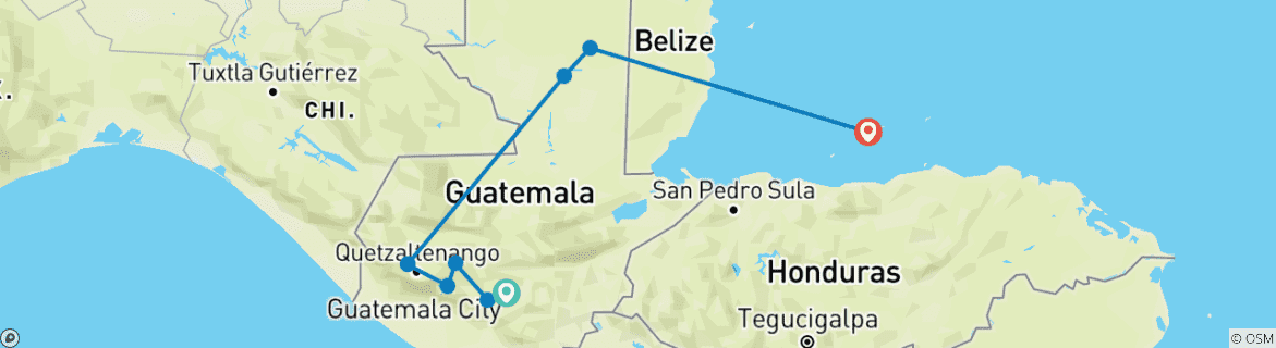 Map of Basic Guatemala & Roatan in 8 days