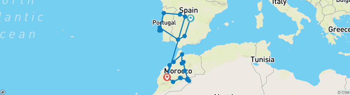 Map of Spain, Portugal and Morocco Highlights (Winter, 19 Days)