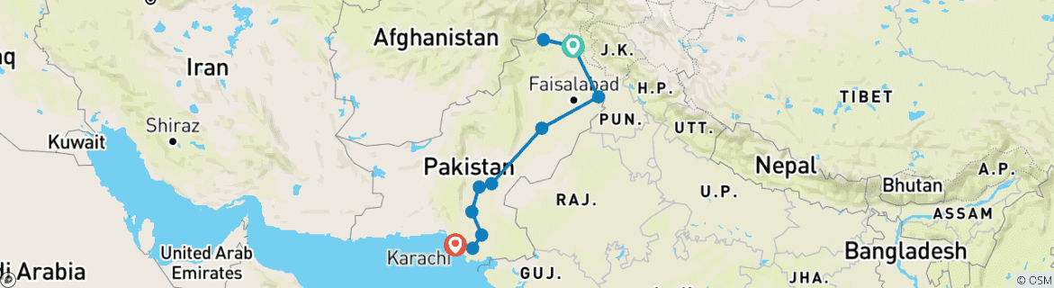 Image d'une carte montrant l'itinéraire du circuit