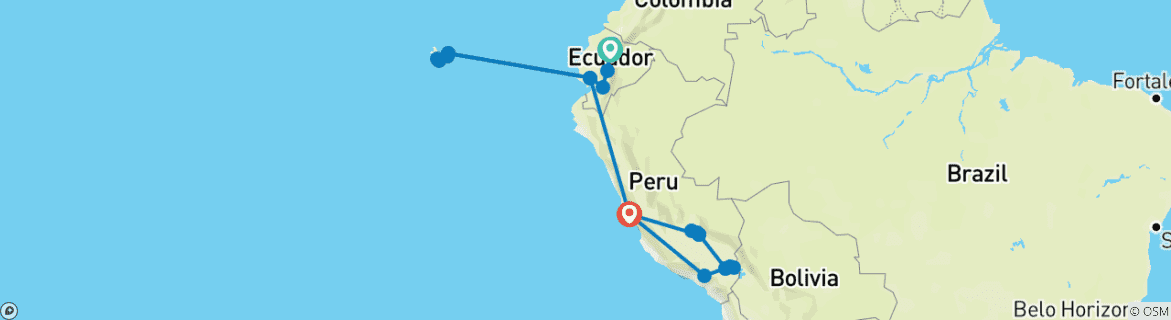 Carte du circuit Équateur, Galápagos et Pérou 2025