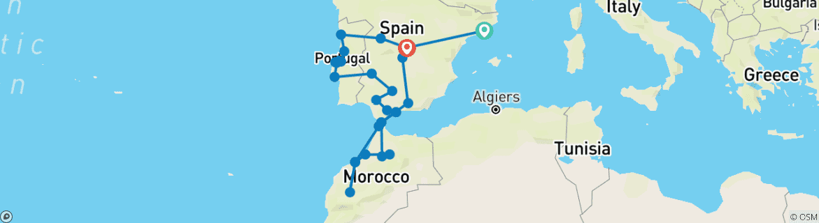 Karte von 22 Tage Barcelona & Portugal & Andalusien & Marokko