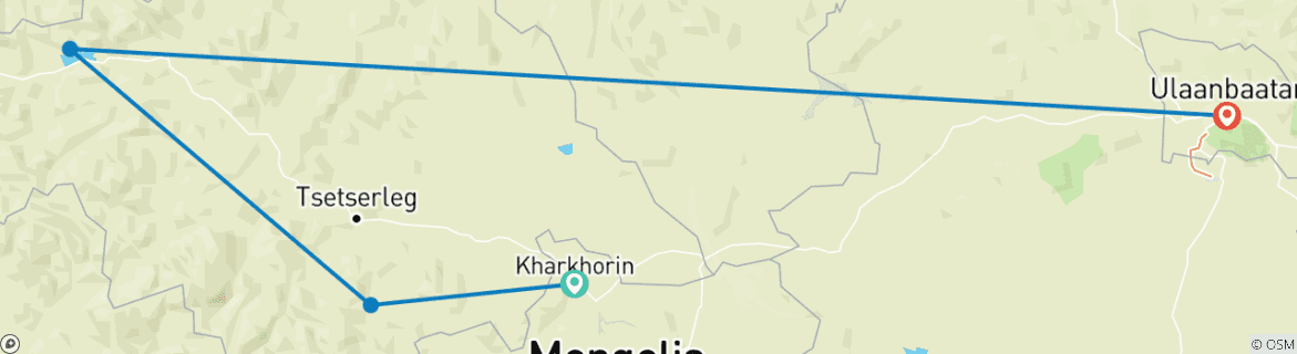 Map of Nomadic Lifestyle Tour in Central Mongolia - Tsenkher Hot Spring