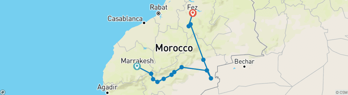 Image of a map showing the route of the tour