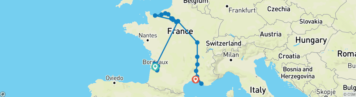 Map of Ultimate France (2026) (Bordeaux to Arles, 2026)