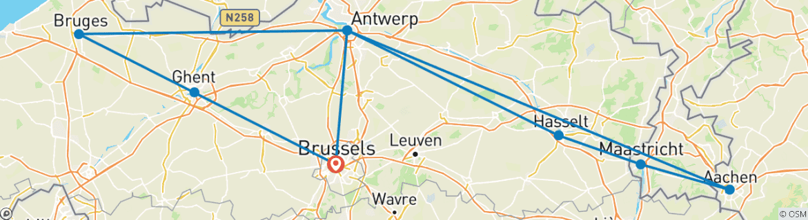 Map of Belgian Holiday Markets (2026) (Brussels to Brussels, 2026)