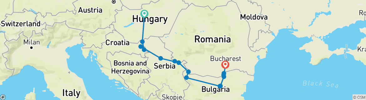 Map of Highlights of Eastern Europe (2026) (Budapest to Bucharest, 2026)