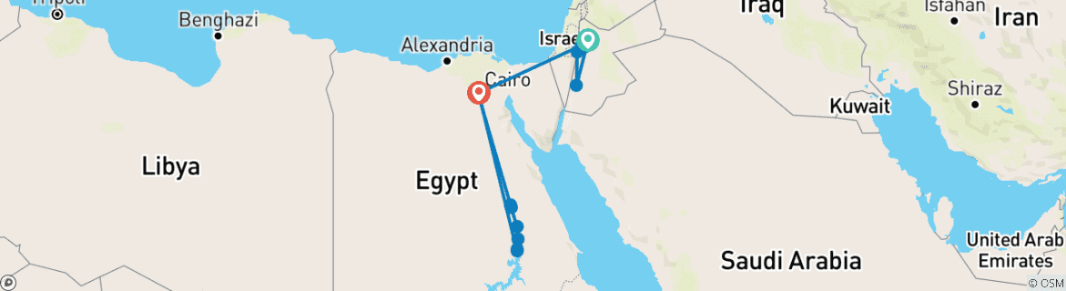 Kaart van Reis door Egypte en Jordanië (Amman naar Caïro) (2025)