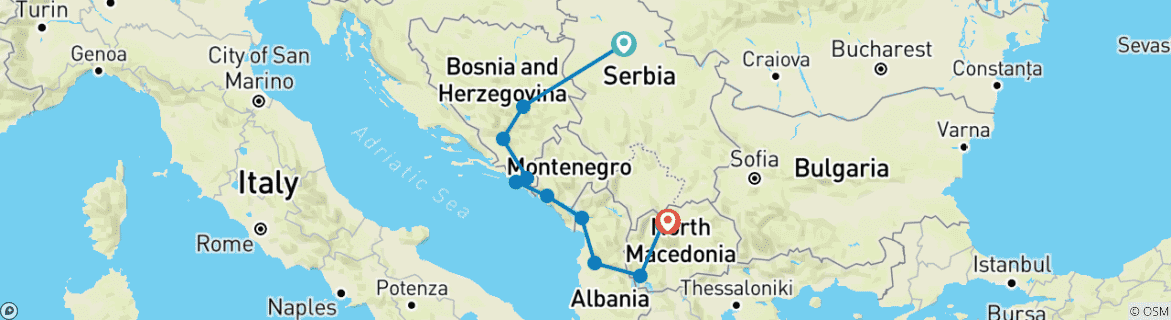 Image d'une carte montrant l'itinéraire du circuit