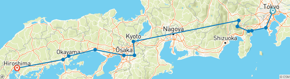 Carte du circuit Le Japon essentiel et Hakone et Hiroshima