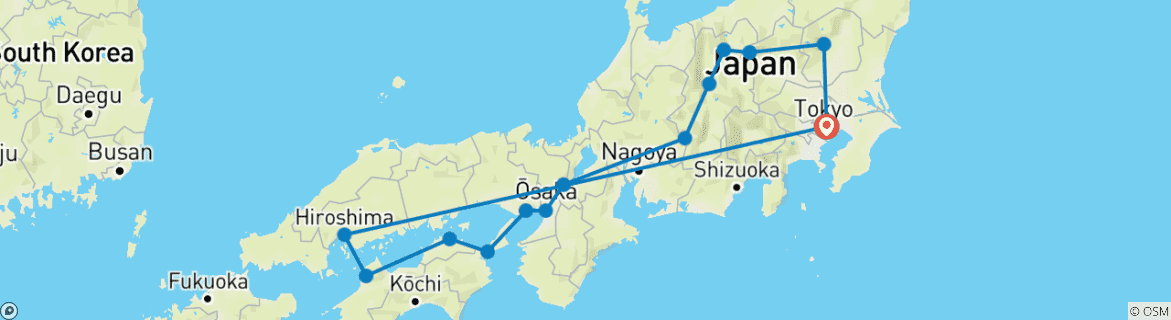 Carte du circuit Capitales du Japon (14 destinations)