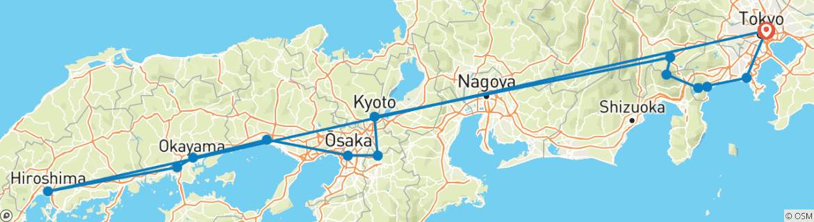 Carte du circuit Le Japon essentiel et Hakone finissent à Tokyo