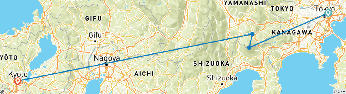 Map of Central Japan End Kyoto (4 destinations)