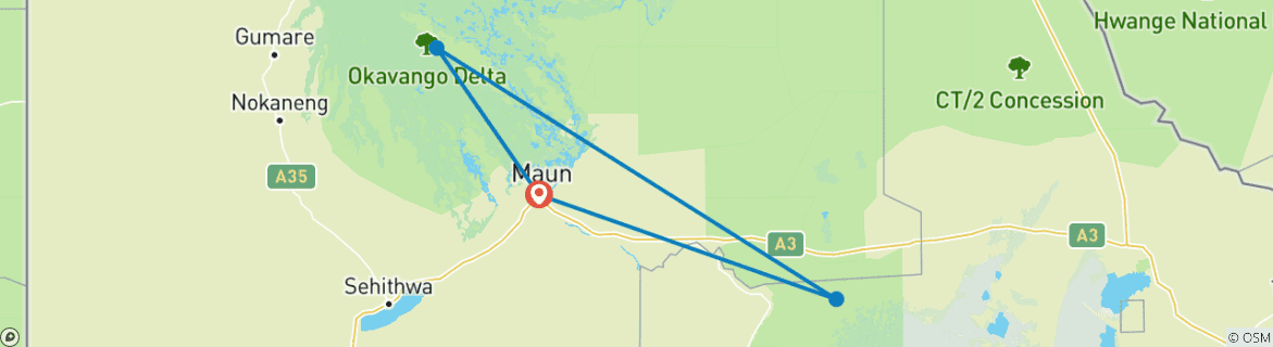 Image d'une carte montrant l'itinéraire du circuit