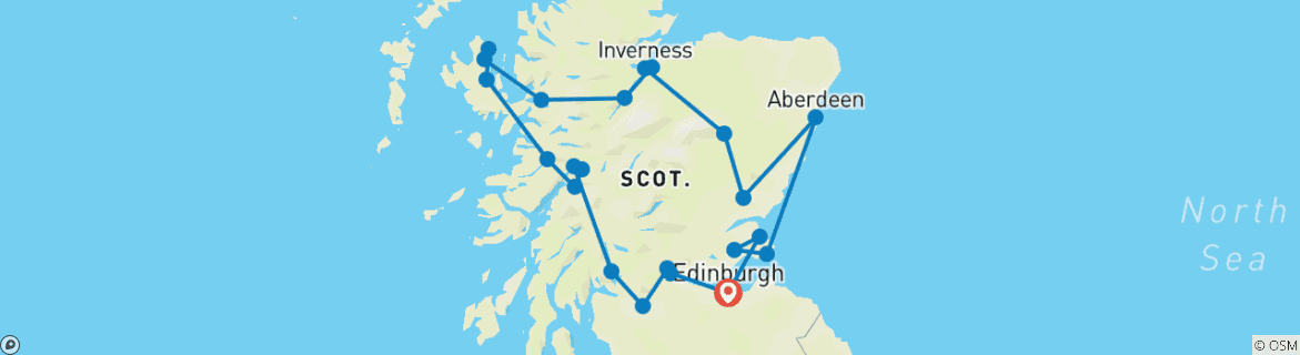 Karte von of Scotland 14 Tage Geschichte und Schönheit (23 Destinationen)