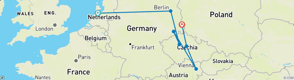 Karte mit der Reiseroute