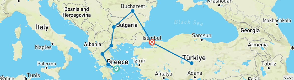 Image d'une carte montrant l'itinéraire du circuit