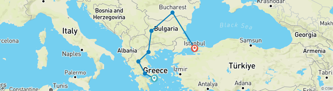 Carte du circuit D'Athènes à Istanbul en passant par Bucarest - À la découverte des anciennes merveilles 1 VOL INCLUS - Circuit en petit groupe