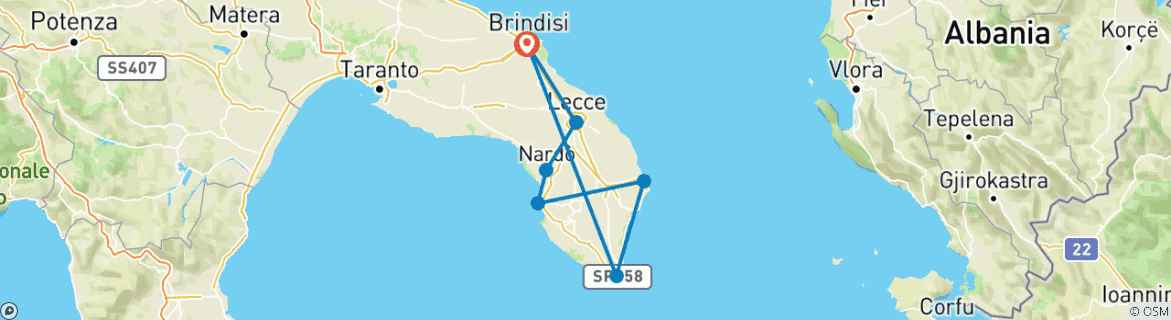 Carte du circuit Vacances de luxe dans la région du Salento avec Italy Gay Travels