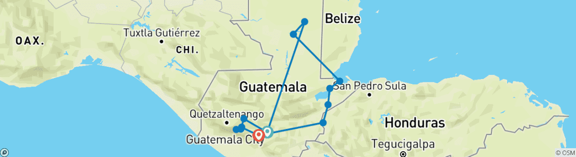 Image of a map showing the route of the tour