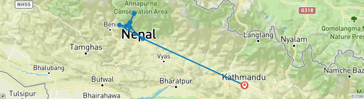 Map of 14-Day Annapurna Base Camp Trek: A Hike to Remember