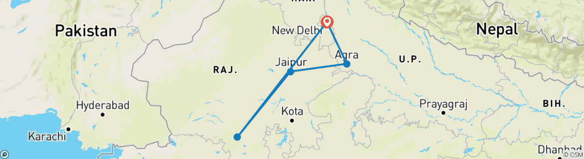 Image of a map showing the route of the tour