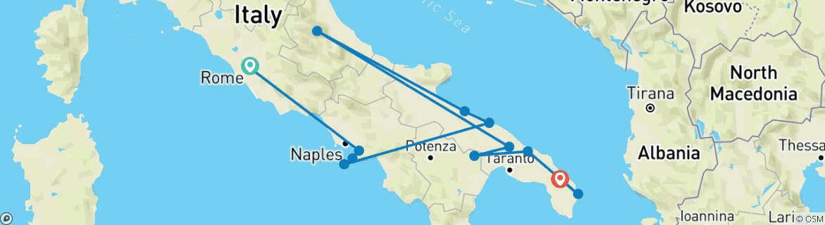 Map of Explore Rome, Pompeii, Sorrento, Capri, & Puglia - 10 Days