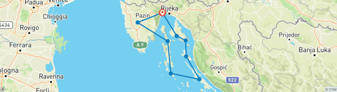 Map of Croatia - Island hopping in the Kvarner Bay