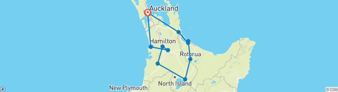 Map of Auckland, Rotorua & Taupo - 7 days