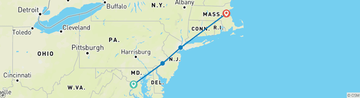 Map of Highlights of the East Coast by Train