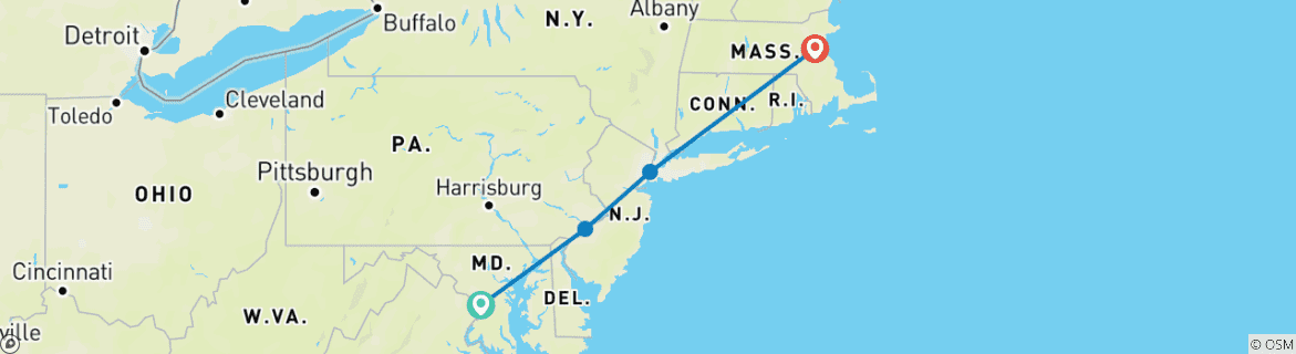 Image of a map showing the route of the tour