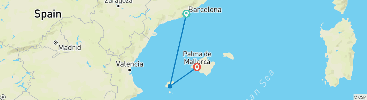 Map of Barcelona, Ibiza and Mallorca (Classic, 9 Days)