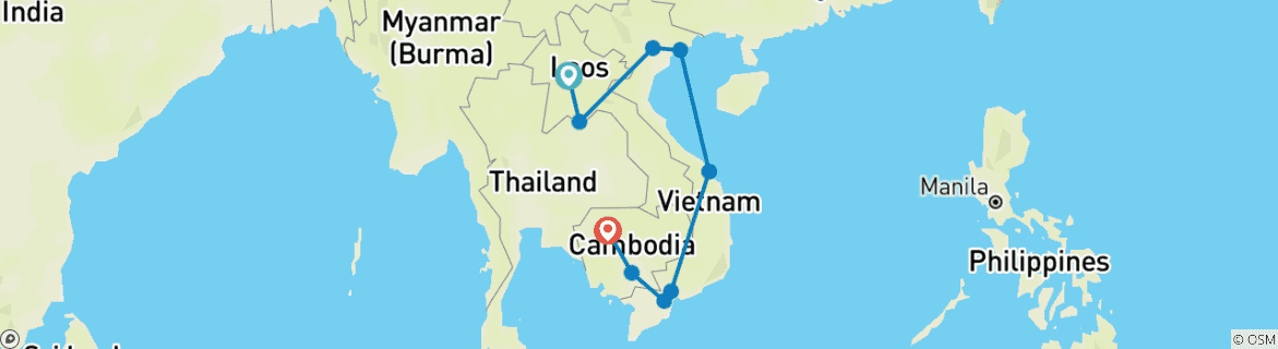 Map of Inspiring Laos, Vietnam & Cambodia in 21 days