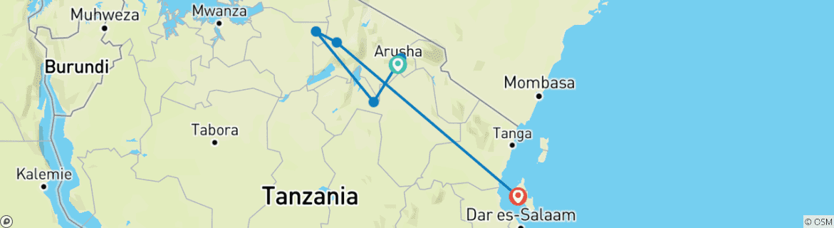 Map of Tanzania & Zanzibar : 18 Day Tanzania Safari & Zanzibar Beach Holiday Plus Wildebeest Migration