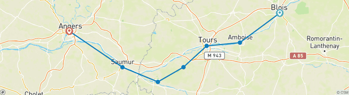 Map of Loire Valley by bike - Guided cycling tour