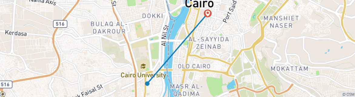 Carte du circuit La ville des merveilles : Circuit privé de 3 jours au Caire - Pyramides, Sphinx, Musée égyptien et dîner-croisière sur le Nil