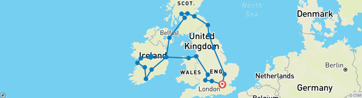 Map of The Wonders of England, Scotland and Ireland 2024/2025 in 9 days